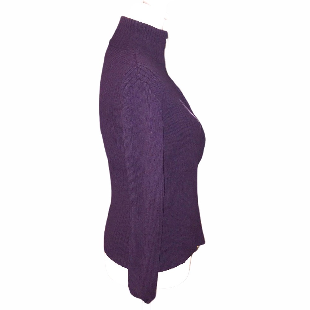 Lauren Ralph Lauren purple zipup ribbed turtleneck - Picture 4 of 7